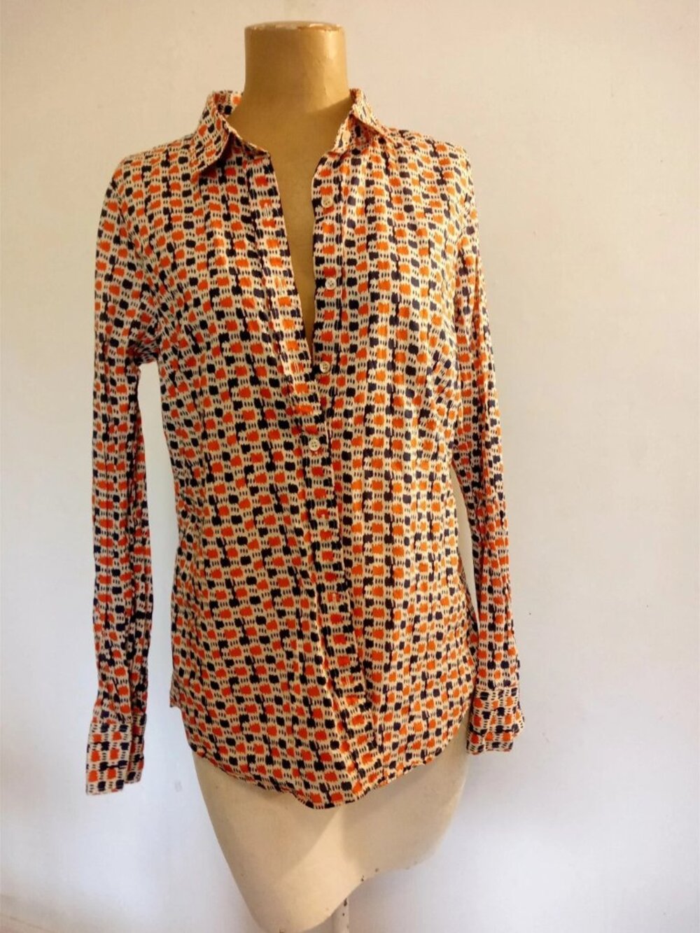 NWOT J.Crew "The Perfect Shirt" in Navy/Orange Print/Modest